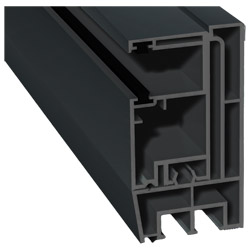 Adapterprofil 80x43mm Lg. 6,00m foliert, Revision außen <(>&<)> Rollladenführung 57x30mm Lg. 6,00m GK Grau, mit zwei schwarzen Bürsten 70 1605-083 Ant Produktbild
