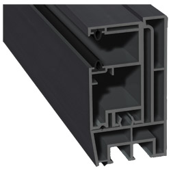 Adapterprofil 80x43mm Lg. 6,00m foliert, Revision außen <(>&<)> Mini-Rollladenführung 57x30mm Lg. 6,00m GK Grau, mit zwei schwarzen Weichlippen 436 70 Produktbild