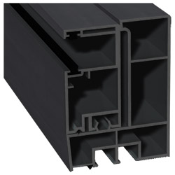 Adapterprofil 80x55,5mm Lg. 6,00m foliert, Revision außen <(>&<)> Rollladenführung 57x30mm Lg. 6,00m GK Grau, mit zwei schwarzen Bürsten 436 7003 Anth Produktbild