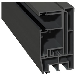 Adapterprofil 80x43mm Lg. 6,00m foliert, Revision außen <(>&<)> Rollladenführung 57x30mm Lg. 6,00m GK Grau, mit zwei schwarzen Bürsten 436 1014 Alux D Produktbild