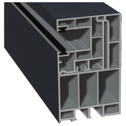Adapterprofil 55x90mm Lg. 6,50m foliert, Revision außen <(>&<)> Rollladenführung 40x47mm Lg. 6,50m mit zwei schwarzen Bürsten GK Grau 70 1605-097 Anth Produktbild