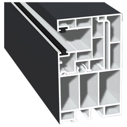 Adapterprofil 55x90mm Lg. 6,50m foliert, Revision außen <(>&<)> Rollladenführung 40x47mm Lg. 6,50m mit zwei schwarzen Bürsten GK Weiß 70 0405-083 Sign Produktbild