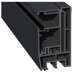 Adapterprofil 80x43mm Lg. 6,00m foliert, Revision außen <(>&<)> Rollladenführung 57x30mm Lg. 6,00m GK Grau, mit zwei schwarzen Bürsten 701505-083 Schi Produktbild