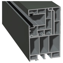 Adapterprofil 55x90mm Lg. 6,50m foliert, Revision außen <(>&<)> Rollladenführung 40x47mm Lg. 6,50m mit zwei schwarzen Bürsten GK Grau 436 7048 Basaltg Produktbild