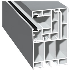 Adapterprofil 55x90mm Lg. 6,50m foliert, Revision außen <(>&<)> Rollladenführung 40x47mm Lg. 6,50m mit zwei schwarzen Bürsten GK Weiß 71 5505-167 Silb Produktbild