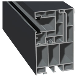 Adapterprofil 55x90mm Lg. 6,50m foliert, Revision außen <(>&<)> Rollladenführung 40x47mm Lg. 6,50m mit zwei schwarzen Bürsten GK Grau 701505-083 Schie Produktbild