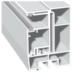 Adapterprofil 80x55,5mm Lg. 6,00m Revision außen <(>&<)> Rollladenführung 57x30mm Lg. 6,00m Weiß, mit zwei grauen Bürsten , VE: 30m Produktbild