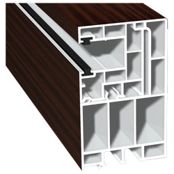 Adapterprofil 55x90mm Lg. 6,50m foliert, Revision außen <(>&<)> Rollladenführung 40x47mm Lg. 6,50m mit zwei schwarzen Bürsten GK Braun 206 5021-167 Sa Produktbild