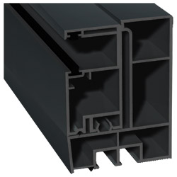 Adapterprofil 80x55,5mm Lg. 6,00m foliert, Revision außen <(>&<)> Rollladenführung 57x30mm Lg. 6,00m GK Grau, mit zwei schwarzen Bürsten 70 1605-083 A Produktbild