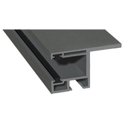 Rollladenführung 55x32mm Lg. 6,00m foliert, mit Nase, mit zwei schwarzen Bürsten GK Grau 436 1014 Alux DB 703 Produktbild