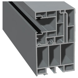 Adapterprofil 55x90mm Lg. 6,50m foliert, Revision außen <(>&<)> Rollladenführung 40x47mm Lg. 6,50m mit zwei schwarzen Bürsten GK Grau 71 5505-083 Silb Produktbild