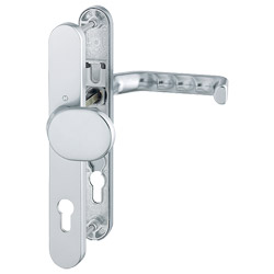 86G/3357N/1313G Garnitur / F1 Alu natur / 8 mm / Profilzylinder 92 mm / 67-72 mm / HOPPE-Logo Produktbild