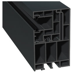 Adapterprofil 55x90mm Lg. 6,50m foliert, Revision außen <(>&<)> Mini- Rollladenführung 40x47mm Lg. 6,50m mit zwei schwarzen Weichlippen GK Grau 70 160 Produktbild