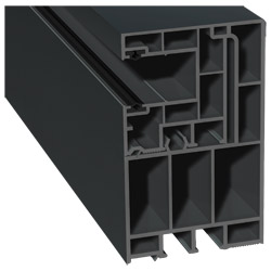 Adapterprofil 55x90mm Lg. 6,50m foliert, Revision außen <(>&<)> Maxi- Rollladenführung 40x47mm Lg. 6,50m mit zwei schwarzen Weichlippen GK Grau 70 160 Produktbild