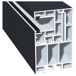 Adapterprofil 55x90mm Lg. 6,50m Revision außen <(>&<)> Rollladenführung 40x47mm Lg. 6,50m Samalander Weiß, mit zwei schwarzen Bürsten VE: 32,5 m Produktbild