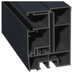 Adapterprofil 80x55,5mm Lg. 6,00m foliert, Revision außen <(>&<)> Mini-Rollladenführung 57x30mm Lg. 6,00m GK Grau, mit zwei schwarzen WL70 1605-167 An Produktbild