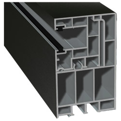 Adapterprofil 55x90mm Lg. 6,50m foliert, Revision außen <(>&<)> Rollladenführung 40x47mm Lg. 6,50m mit zwei schwarzen Bürsten GK Grau 129 3010-195 Ear Produktbild