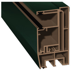 Adapterprofil 80x43mm Lg. 6,00m foliert, Revision außen <(>&<)> Rollladenführung 57x30mm Lg. 6,00m GK Braun, mit zwei schwarzen Bürsten 61 2505-167 Du Produktbild