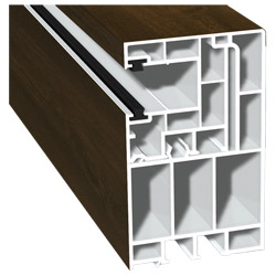 Adapterprofil 55x90mm Lg. 6,50m foliert, Revision außen <(>&<)> Rollladenführung 40x47mm Lg. 6,50m mit zwei schwarzen Bürsten GK Braun 217 8007-167 Nu Produktbild