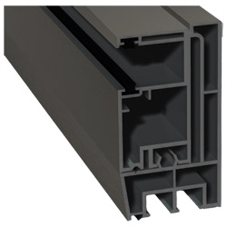 Adapterprofil 80x43mm Lg. 6,00m foliert, Revision außen <(>&<)> Rollladenführung 57x30mm Lg. 6,00m GK Grau, mit zwei schwarzen Bürsten 70 3905-167 Qua Produktbild