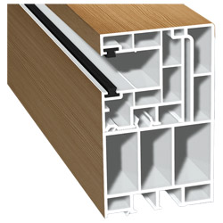 Adapterprofil 55x90mm Lg. 6,50m foliert, Revision außen <(>&<)> Rollladenführung 40x47mm Lg. 6,50m mit zwei schwarzen Bürsten GK Braun 306 9041-167 Be Produktbild