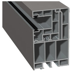 Adapterprofil 55x90mm Lg. 6,50m foliert, Revision außen <(>&<)> Rollladenführung 40x47mm Lg. 6,50m mit zwei schwarzen Bürsten GK Grau 436 1016 Alux Gr Produktbild