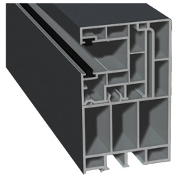 Adapterprofil 55x90mm Lg. 6,50m foliert, Revision außen <(>&<)> Rollladenführung 40x47mm Lg. 6,50m mit zwei schwarzen Bürsten GK Grau 701505-167 Schie Produktbild