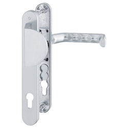 554/3357N/1313G Garnitur / F1 Alu natur / 8 mm / 40 mm vorst. / Profilzylinder 92 mm / 67-72 mm / HOPPE-Logo Produktbild