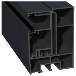 Adapterprofil 80x55,5mm Lg. 6,00m foliert, Revision außen <(>&<)> Rollladenführung 57x30mm Lg. 6,00m GK Grau, mit zwei schwarzen Bürsten 70 1605-167 A Produktbild