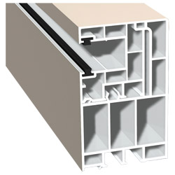 Adapterprofil 55x90mm Lg. 6,50m foliert, Revision außen <(>&<)> Rollladenführung 40x47mm Lg. 6,50m mit zwei schwarzen Bürsten GK Weiß 456 5054 Cremewe Produktbild