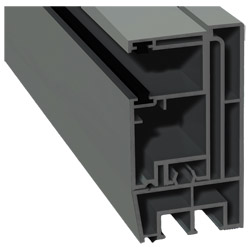 Adapterprofil 80x43mm Lg. 6,00m foliert, Revision außen <(>&<)> Rollladenführung 57x30mm Lg. 6,00m GK Grau, mit zwei schwarzen Bürsten 436 7049 Titani Produktbild