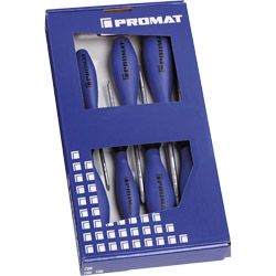 PROMAT Schraubendrehersatz LS/PH/PZD mit Rundklinge und 3-Komponentengriff 7-tlg. Produktbild