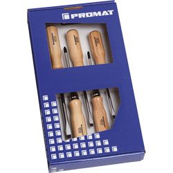PROMAT Schraubendrehersortiment LS/PH mit Holzgriff 5-tlg. Produktbild