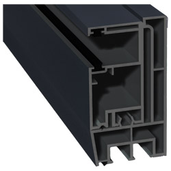 Adapterprofil 80x43mm Lg. 6,00m foliert, Revision außen <(>&<)> Rollladenführung 57x30mm Lg. 6,00m GK Grau, mit zwei schwarzen Bürsten 70 1605-097 Ant Produktbild