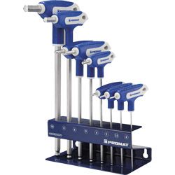 PROMAT Sechskant-Stiftschlüsselsatz mit Kugelkopf, Quergriff, Seitenabtrieb 2-10mm 8-tlg. Produktbild