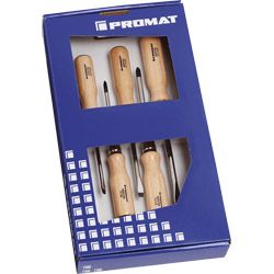 PROMAT Schraubendrehersortiment LS/PZD mit Holzgriff 5-tlg. Produktbild