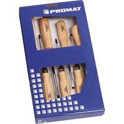 PROMAT Schraubendrehersortiment LS/PH/Aufreiber mit Holzgriff 7-tlg. Produktbild