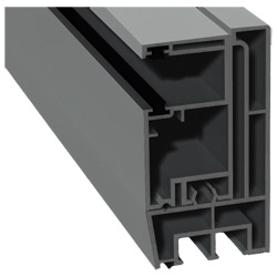 Adapterprofil 80x43mm Lg. 6,00m foliert, Revision außen <(>&<)> Rollladenführung 57x30mm Lg. 6,00m GK Grau, mit zwei schwarzen Bürsten 70 0405-083 Sig Produktbild