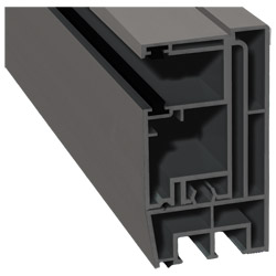 Adapterprofil 80x43mm Lg. 6,00m foliert, Revision außen <(>&<)> Rollladenführung 57x30mm Lg. 6,00m GK Grau, mit zwei schwarzen Bürsten 436 1016 Alux G Produktbild