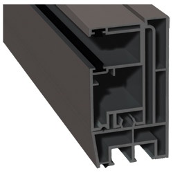 Adapterprofil 80x43mm Lg. 6,00m foliert, Revision außen <(>&<)> Rollladenführung 57x30mm Lg. 6,00m GK Grau, mit zwei schwarzen Bürsten 436 6047 Quarzg Produktbild