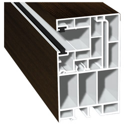 Adapterprofil 55x90mm Lg. 6,50m foliert, Revision außen <(>&<)> Rollladenführung 40x47mm Lg. 6,50m mit zwei schwarzen Bürsten GK Braun 316 7004-167 Mo Produktbild
