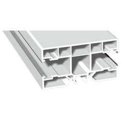 Mini-Doppel Rollladenführung 69,5x38 mm Lg. 6,50 mWeiß, mit vier grauen WL, VE: 26 m Produktbild