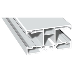 Maxi-Doppel Rollladenführung 69,5x38 mm Lg. 6,50 mWeiß, mit vier grauen Weichlippen, LOSE Produktbild