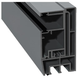 Adapterprofil 80x43 mm Lg. 6,00 m foliert, Revision außen <(>&<)>Rollladenführung 57x30 mm Lg. 6,00 mGK Grau, mit zwei schwarzen Bürsten71 5505-083 SI Produktbild