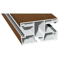 Maxi-Doppel Rollladenführung 77x47 mm Lg. 6,00 mfoliert, GK Braun, mit vier schwarzen Weichlippen315 2009-167 STREIFEN-DOUGLASIE [24] Produktbild