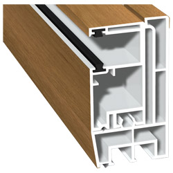 Adapterprofil 80x43 mm Lg. 6,00 m foliert, Revision außen <(>&<)>Rollladenführung 57x30 mm Lg. 6,00 mGK Braun, mit zwei schwarzen Bürsten8004-022 GING Produktbild