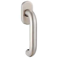 greenteQ Fenstergriff FG60L.V.ER Edelstahl fein matt mit 32/37/42 mm variablem Vierkantstift 7 mm, Nocken-Ø 10/12 mm, inkl. Schrauben M5x40- 50 mm Produktbild