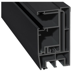 Adapterprofil 80x43 mm Lg. 6,00 m foliert, Revision außen <(>&<)>Rollladenführung 57x30 mm Lg. 6,00 mGK Grau, mit zwei schwarzen BürstenPX 47097 BLACK Produktbild