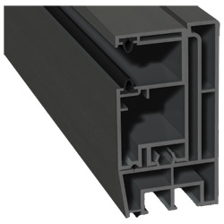 Adapterprofil 80x43 mm Lg. 6,00 m foliert, Revision außen <(>&<)>Mini-Rollladenführung 57x30 mm Lg. 6,00 mGK Grau, mit zwei schwarzen Weichlippen436 1 Produktbild