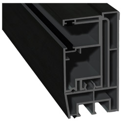 Adapterprofil 80x43 mm Lg. 6,00 m foliert, Revision außen <(>&<)>Rollladenführung 57x30 mm Lg. 6,00 mGK Grau, mit zwei schwarzen Bürsten446 6062 JET B Produktbild